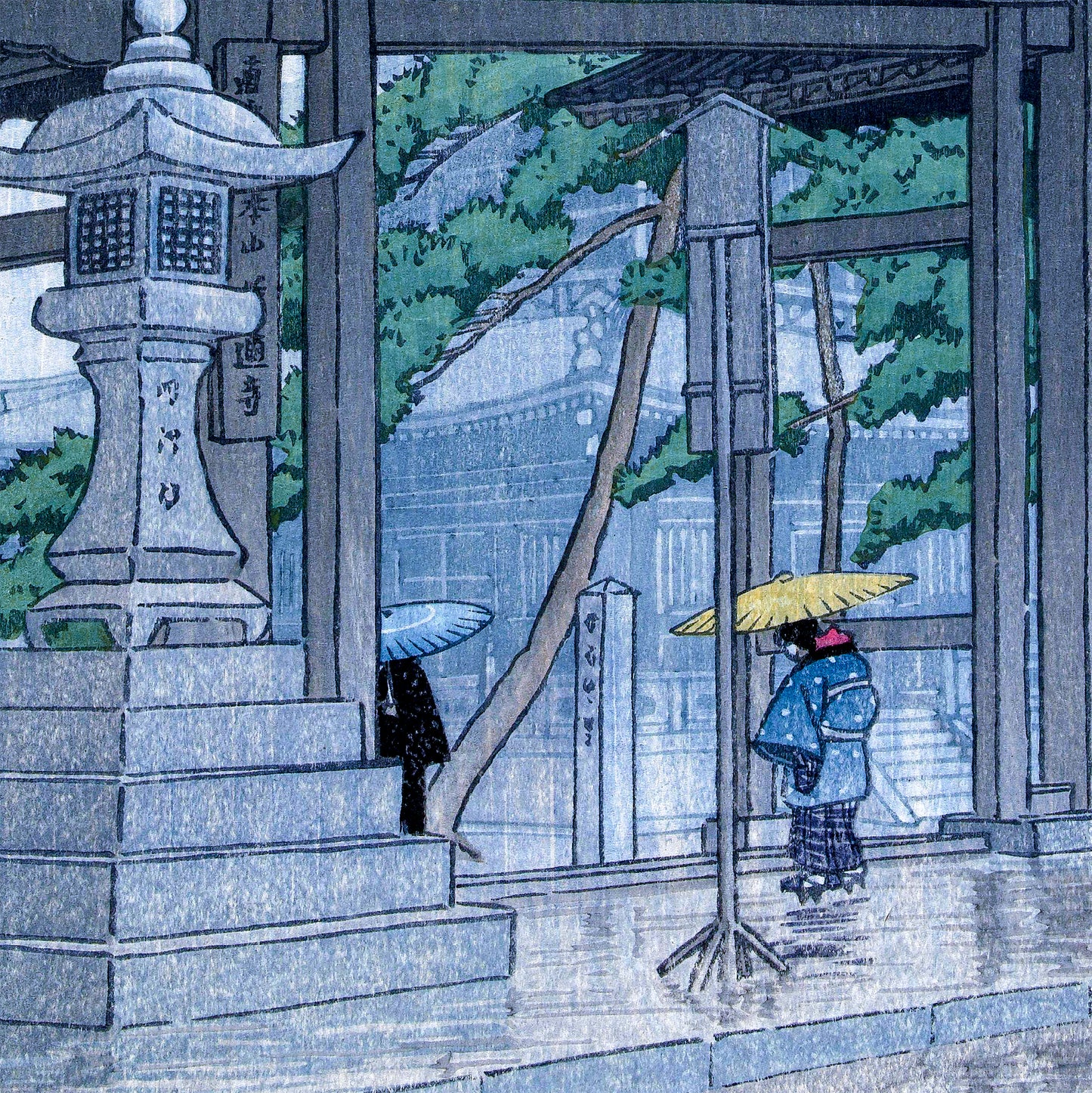 KAWASE HASUI - Zentsu-ji Temple in Rain