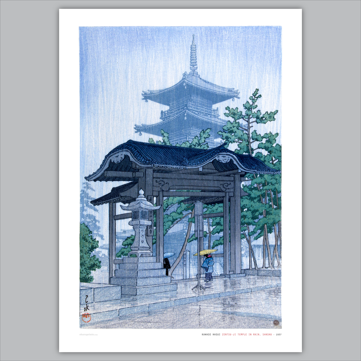 KAWASE HASUI - Zentsu-ji Temple in Rain