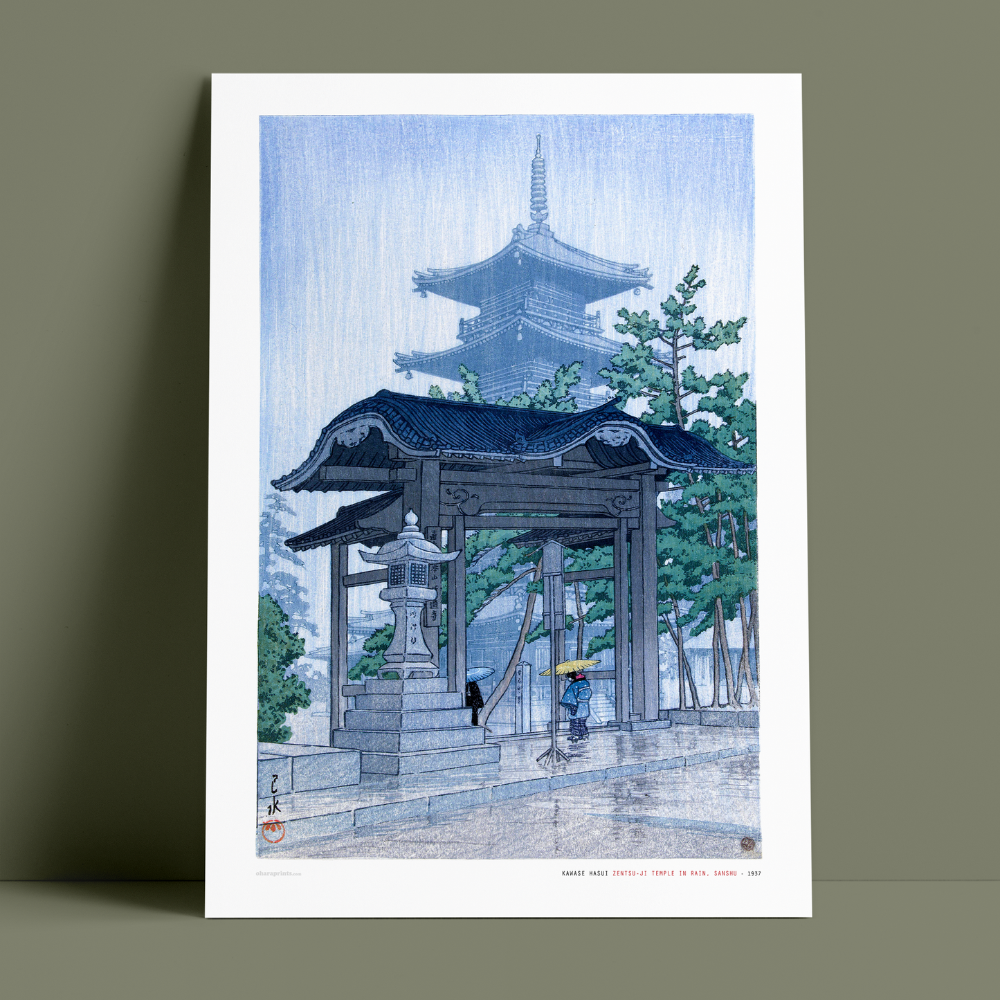 KAWASE HASUI - Zentsu-ji Temple in Rain